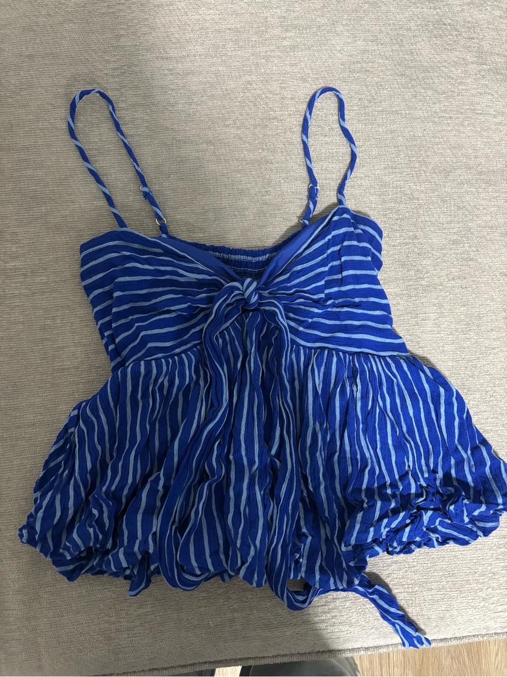 Buckle Blue and White Striped Tie-Front Tank Top
